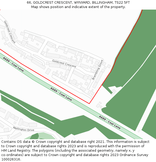 66, GOLDCREST CRESCENT, WYNYARD, BILLINGHAM, TS22 5FT: Location map and indicative extent of plot