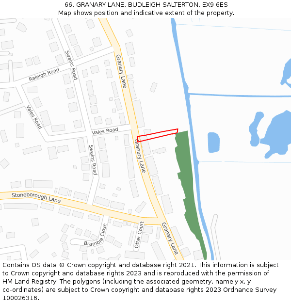 66, GRANARY LANE, BUDLEIGH SALTERTON, EX9 6ES: Location map and indicative extent of plot