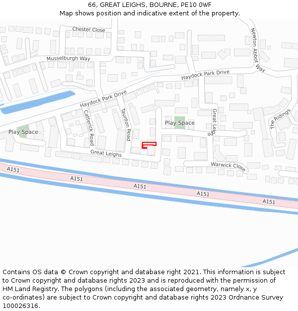 66, GREAT LEIGHS, BOURNE, PE10 0WF: Location map and indicative extent of plot