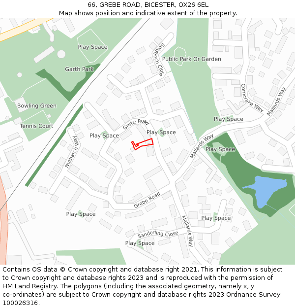 66, GREBE ROAD, BICESTER, OX26 6EL: Location map and indicative extent of plot