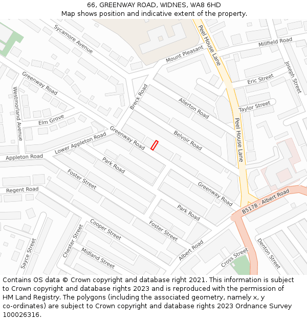 66, GREENWAY ROAD, WIDNES, WA8 6HD: Location map and indicative extent of plot