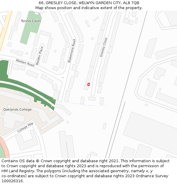 66, GRESLEY CLOSE, WELWYN GARDEN CITY, AL8 7QB: Location map and indicative extent of plot