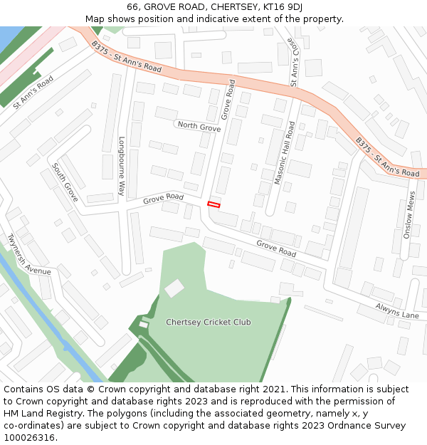 66, GROVE ROAD, CHERTSEY, KT16 9DJ: Location map and indicative extent of plot