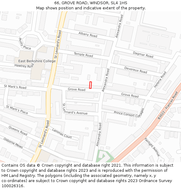 66, GROVE ROAD, WINDSOR, SL4 1HS: Location map and indicative extent of plot