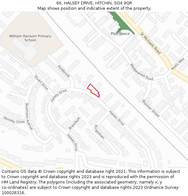 66, HALSEY DRIVE, HITCHIN, SG4 9QR: Location map and indicative extent of plot
