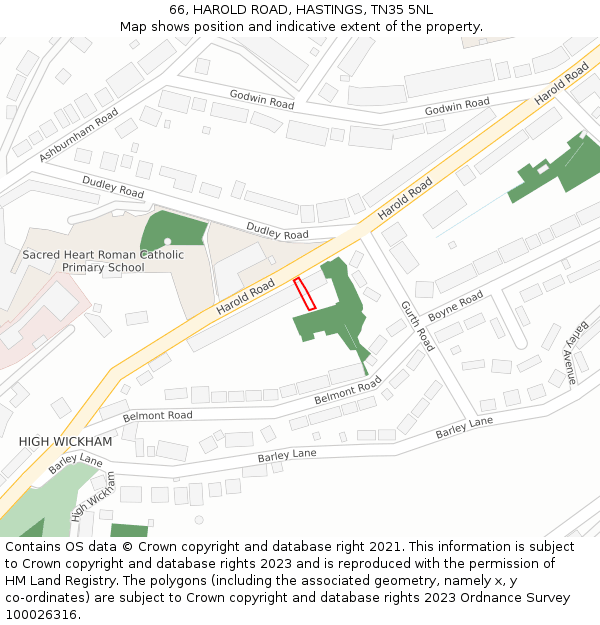 66, HAROLD ROAD, HASTINGS, TN35 5NL: Location map and indicative extent of plot