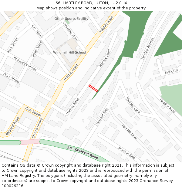 66, HARTLEY ROAD, LUTON, LU2 0HX: Location map and indicative extent of plot