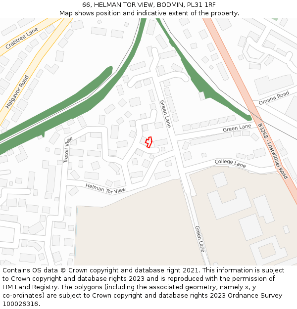 66, HELMAN TOR VIEW, BODMIN, PL31 1RF: Location map and indicative extent of plot