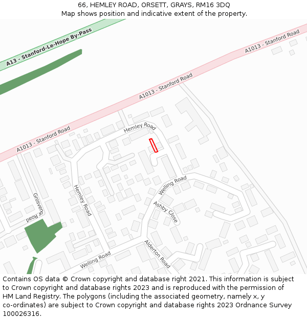 66, HEMLEY ROAD, ORSETT, GRAYS, RM16 3DQ: Location map and indicative extent of plot