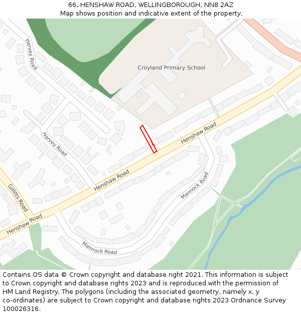 66, HENSHAW ROAD, WELLINGBOROUGH, NN8 2AZ: Location map and indicative extent of plot