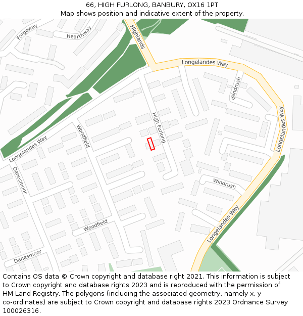 66, HIGH FURLONG, BANBURY, OX16 1PT: Location map and indicative extent of plot