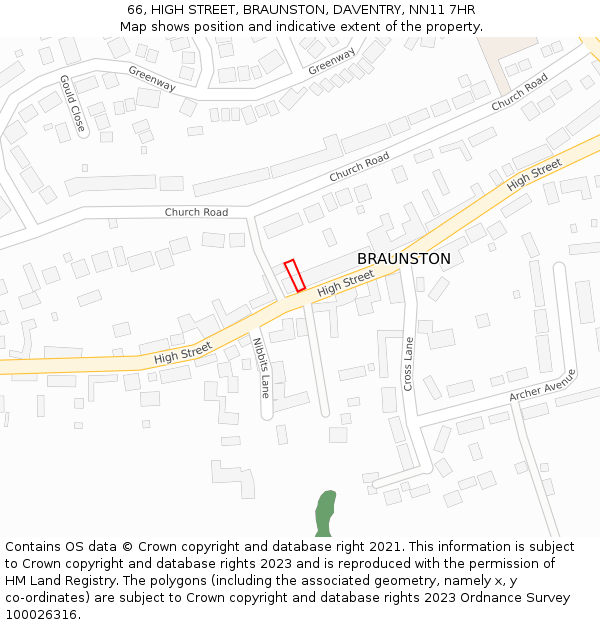 66, HIGH STREET, BRAUNSTON, DAVENTRY, NN11 7HR: Location map and indicative extent of plot