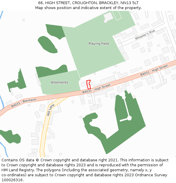 66, HIGH STREET, CROUGHTON, BRACKLEY, NN13 5LT: Location map and indicative extent of plot