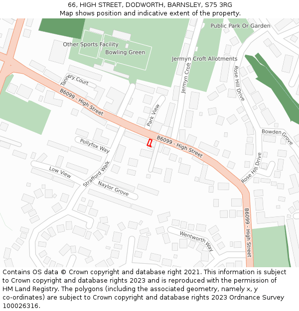 66, HIGH STREET, DODWORTH, BARNSLEY, S75 3RG: Location map and indicative extent of plot