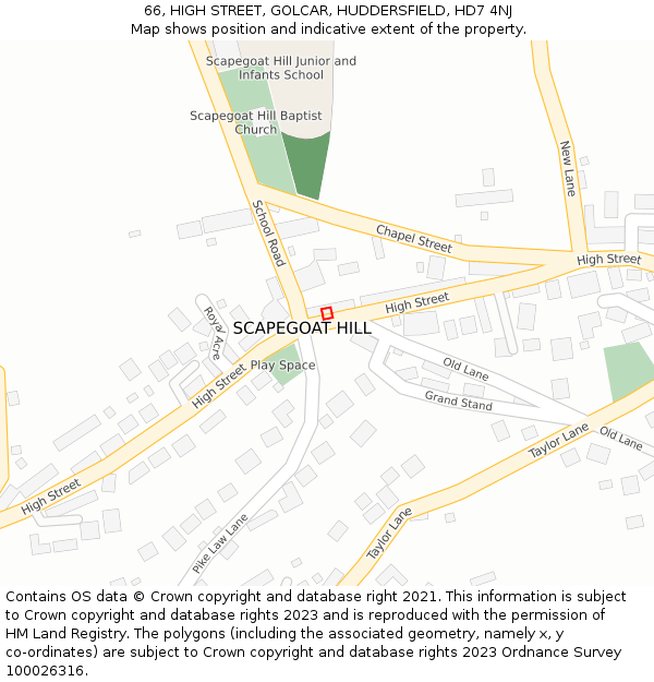 66, HIGH STREET, GOLCAR, HUDDERSFIELD, HD7 4NJ: Location map and indicative extent of plot
