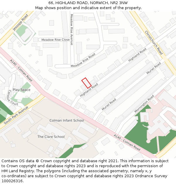 66, HIGHLAND ROAD, NORWICH, NR2 3NW: Location map and indicative extent of plot