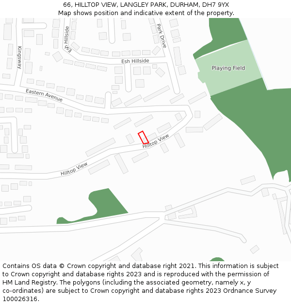 66, HILLTOP VIEW, LANGLEY PARK, DURHAM, DH7 9YX: Location map and indicative extent of plot