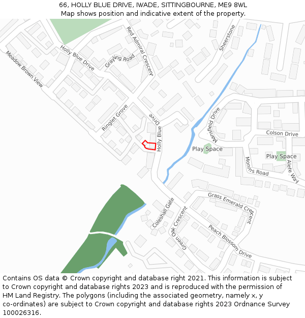 66, HOLLY BLUE DRIVE, IWADE, SITTINGBOURNE, ME9 8WL: Location map and indicative extent of plot