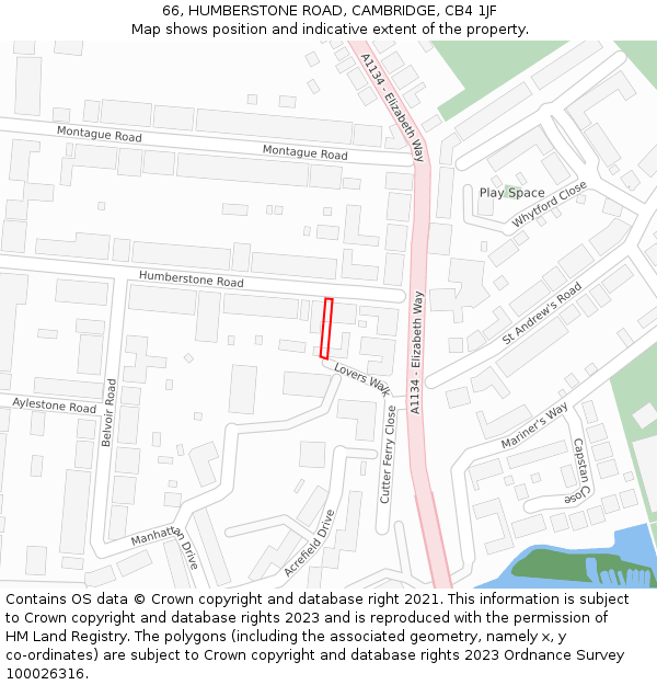 66, HUMBERSTONE ROAD, CAMBRIDGE, CB4 1JF: Location map and indicative extent of plot