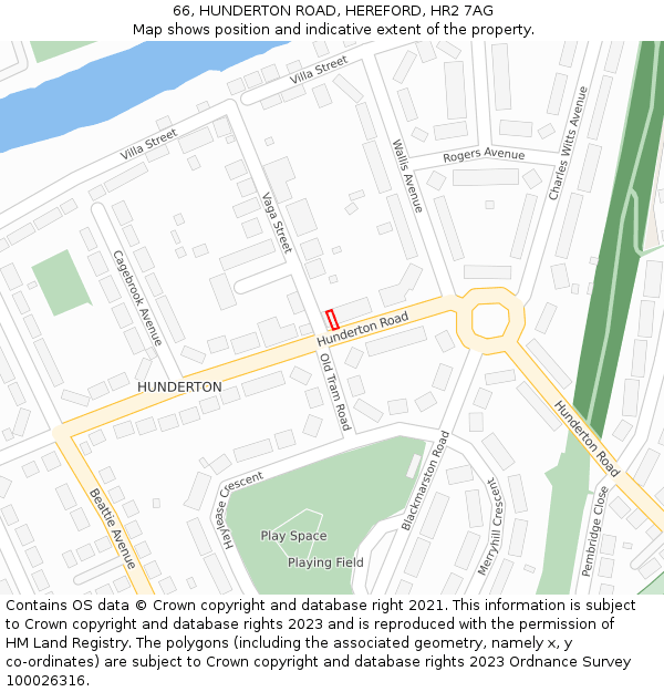 66, HUNDERTON ROAD, HEREFORD, HR2 7AG: Location map and indicative extent of plot