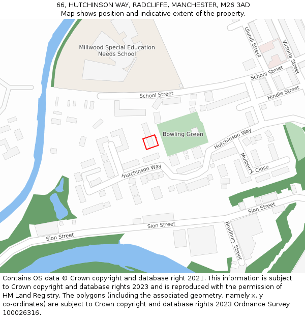 66, HUTCHINSON WAY, RADCLIFFE, MANCHESTER, M26 3AD: Location map and indicative extent of plot