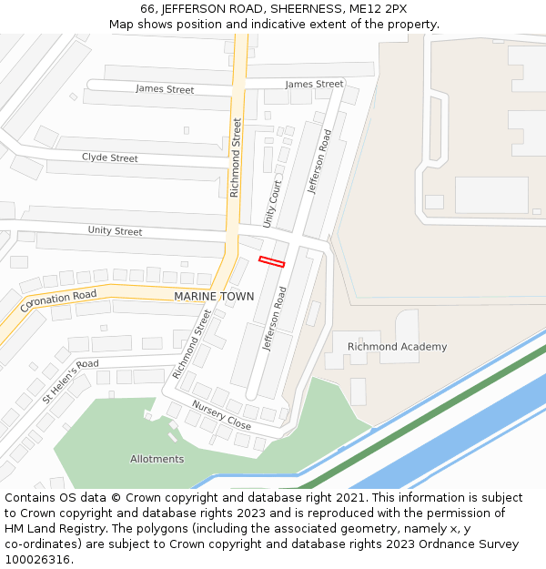 66, JEFFERSON ROAD, SHEERNESS, ME12 2PX: Location map and indicative extent of plot