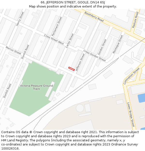 66, JEFFERSON STREET, GOOLE, DN14 6SJ: Location map and indicative extent of plot