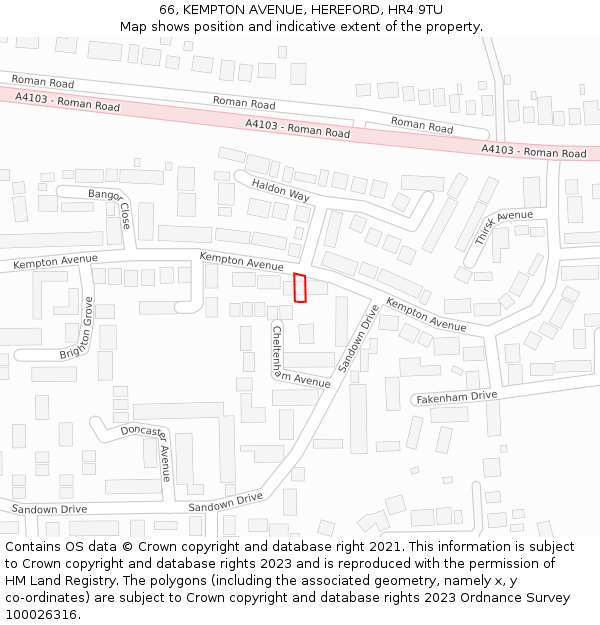 66, KEMPTON AVENUE, HEREFORD, HR4 9TU: Location map and indicative extent of plot