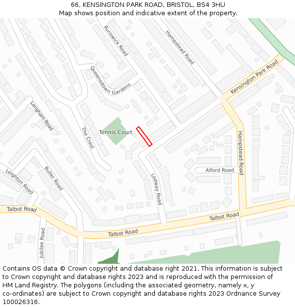 66, KENSINGTON PARK ROAD, BRISTOL, BS4 3HU: Location map and indicative extent of plot