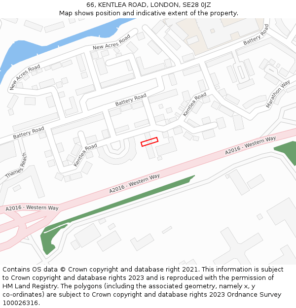 66, KENTLEA ROAD, LONDON, SE28 0JZ: Location map and indicative extent of plot
