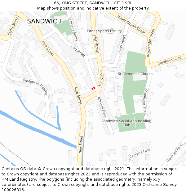 66, KING STREET, SANDWICH, CT13 9BL: Location map and indicative extent of plot