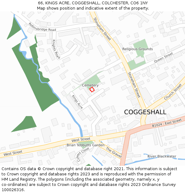 66, KINGS ACRE, COGGESHALL, COLCHESTER, CO6 1NY: Location map and indicative extent of plot