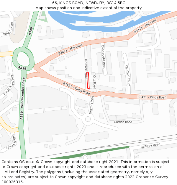 66, KINGS ROAD, NEWBURY, RG14 5RG: Location map and indicative extent of plot
