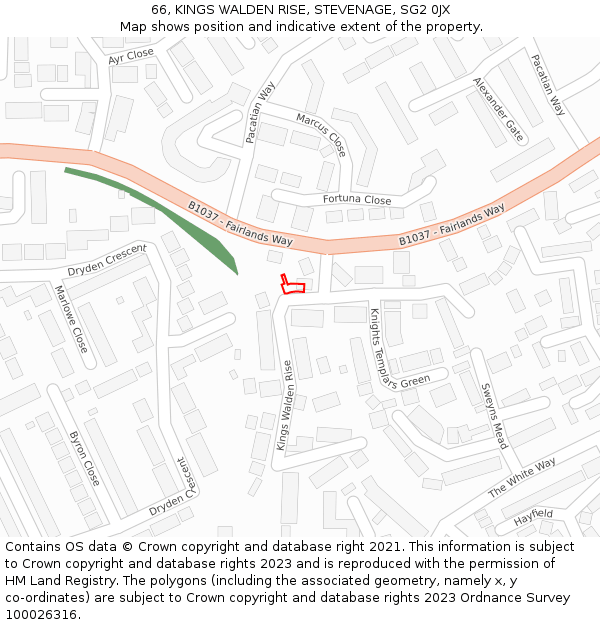 66, KINGS WALDEN RISE, STEVENAGE, SG2 0JX: Location map and indicative extent of plot