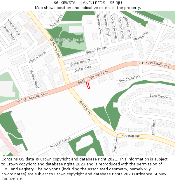 66, KIRKSTALL LANE, LEEDS, LS5 3JU: Location map and indicative extent of plot