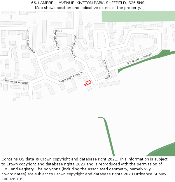 66, LAMBRELL AVENUE, KIVETON PARK, SHEFFIELD, S26 5NS: Location map and indicative extent of plot