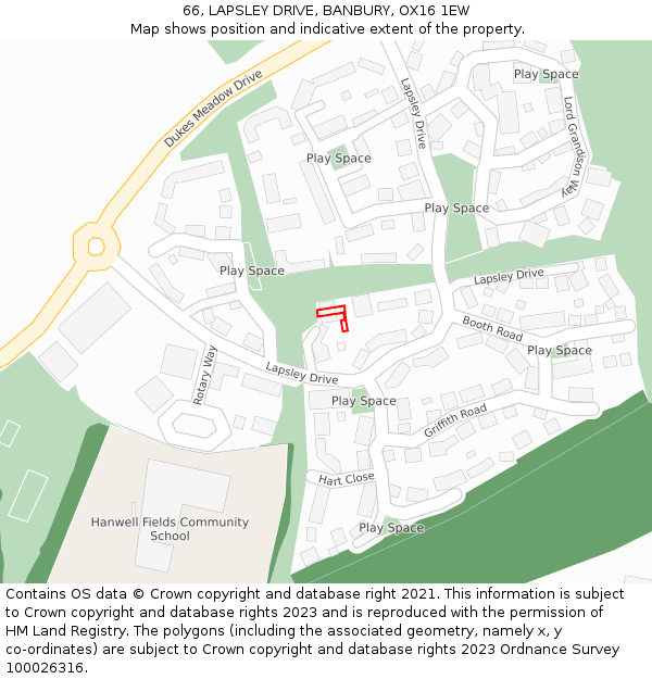 66, LAPSLEY DRIVE, BANBURY, OX16 1EW: Location map and indicative extent of plot
