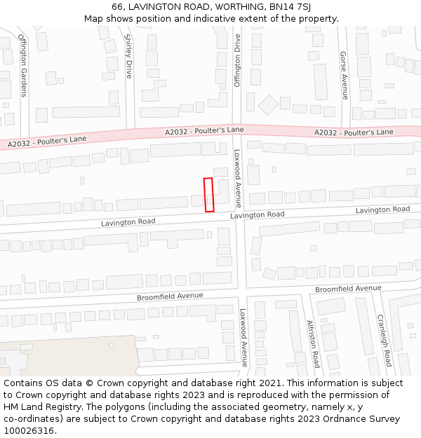 66, LAVINGTON ROAD, WORTHING, BN14 7SJ: Location map and indicative extent of plot