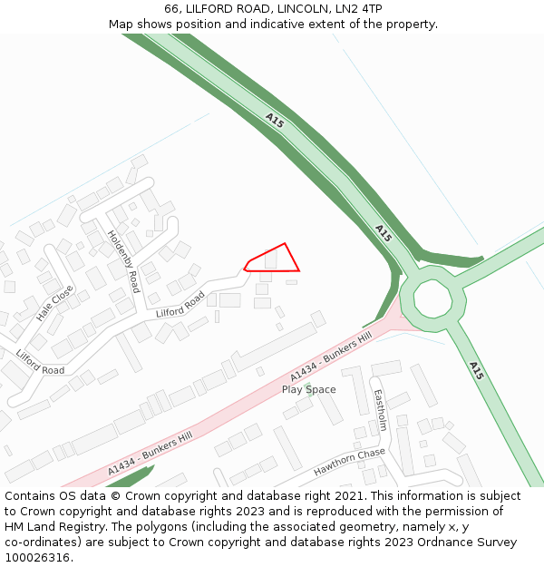 66, LILFORD ROAD, LINCOLN, LN2 4TP: Location map and indicative extent of plot