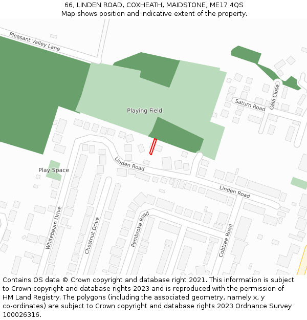 66, LINDEN ROAD, COXHEATH, MAIDSTONE, ME17 4QS: Location map and indicative extent of plot