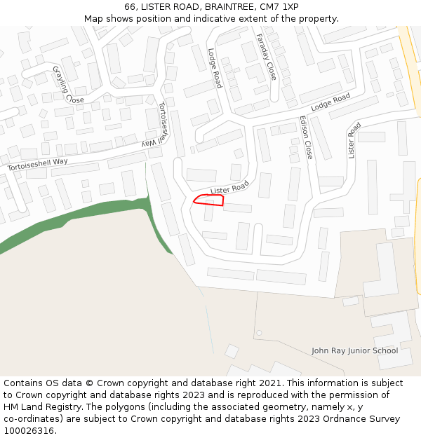 66, LISTER ROAD, BRAINTREE, CM7 1XP: Location map and indicative extent of plot