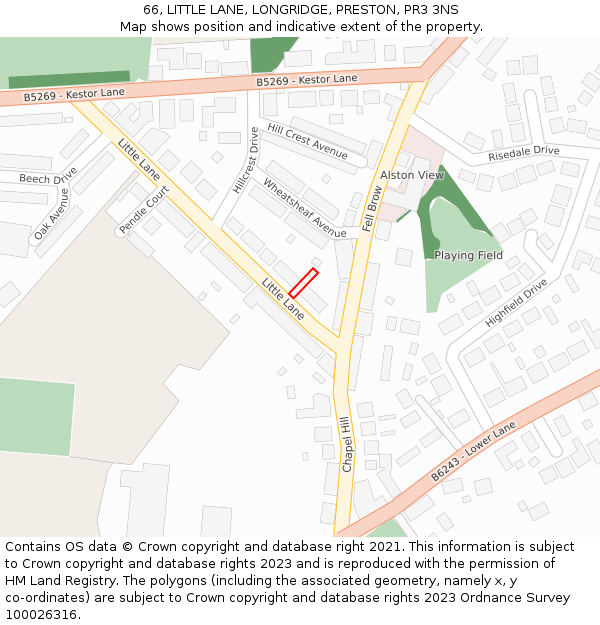 66, LITTLE LANE, LONGRIDGE, PRESTON, PR3 3NS: Location map and indicative extent of plot
