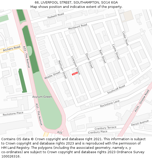 66, LIVERPOOL STREET, SOUTHAMPTON, SO14 6GA: Location map and indicative extent of plot