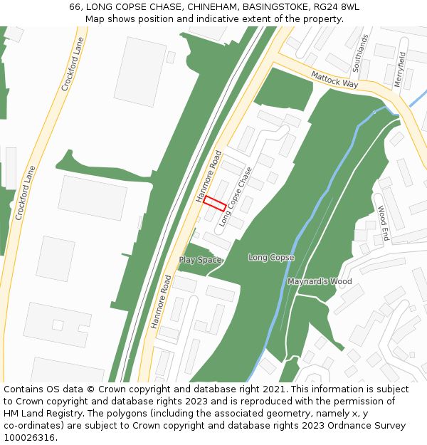 66, LONG COPSE CHASE, CHINEHAM, BASINGSTOKE, RG24 8WL: Location map and indicative extent of plot
