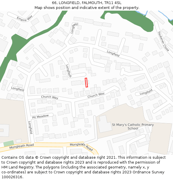 66, LONGFIELD, FALMOUTH, TR11 4SL: Location map and indicative extent of plot