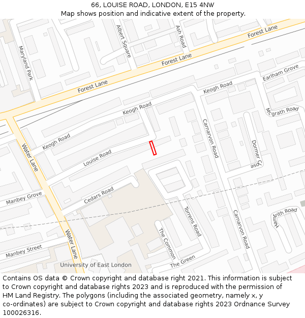 66, LOUISE ROAD, LONDON, E15 4NW: Location map and indicative extent of plot