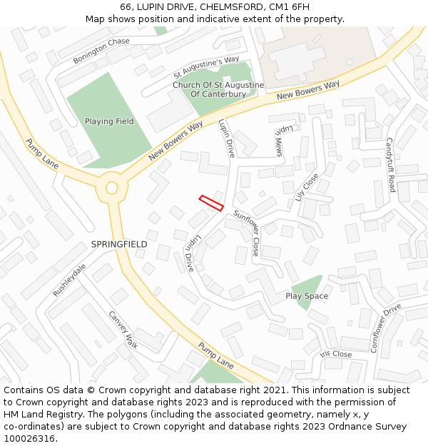 66, LUPIN DRIVE, CHELMSFORD, CM1 6FH: Location map and indicative extent of plot