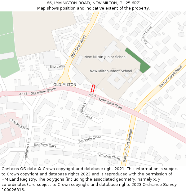 66, LYMINGTON ROAD, NEW MILTON, BH25 6PZ: Location map and indicative extent of plot