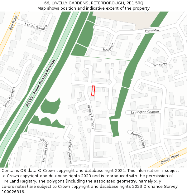 66, LYVELLY GARDENS, PETERBOROUGH, PE1 5RQ: Location map and indicative extent of plot