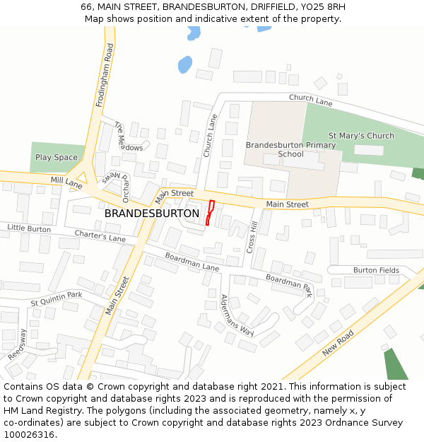 66, MAIN STREET, BRANDESBURTON, DRIFFIELD, YO25 8RH: Location map and indicative extent of plot